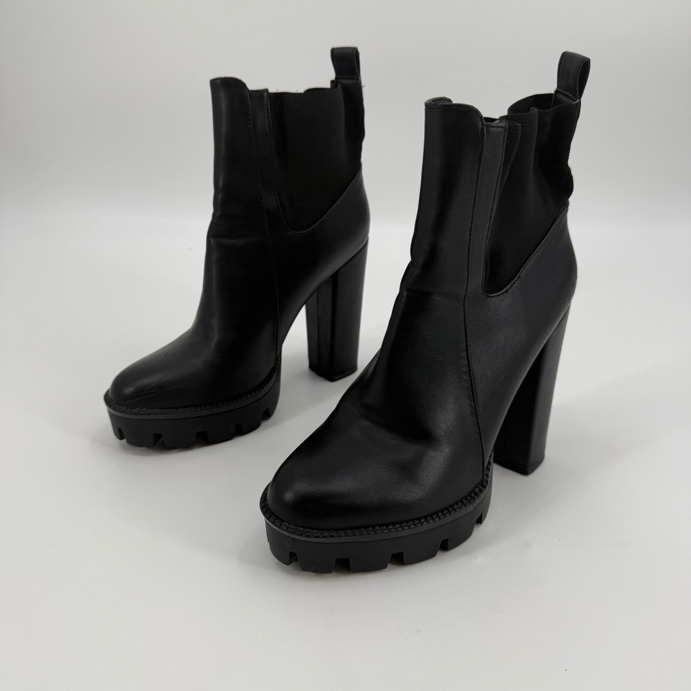 Simmi London Jemma-2 Black Platform Block Heel Lug Sole Ankle Boots Size 7
